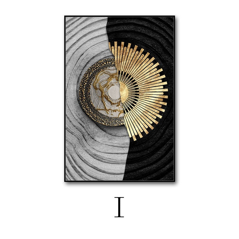 Tableau Triptyque Noir & Or — Art Mural Contemporain
