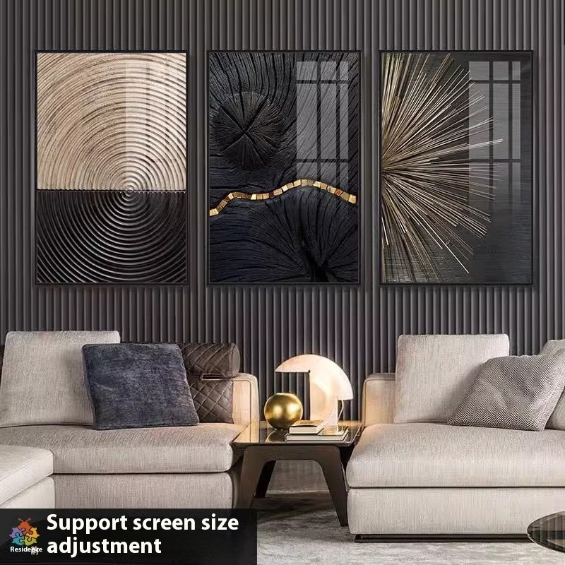 Tableau Triptyque Noir & Or — Art Mural Contemporain